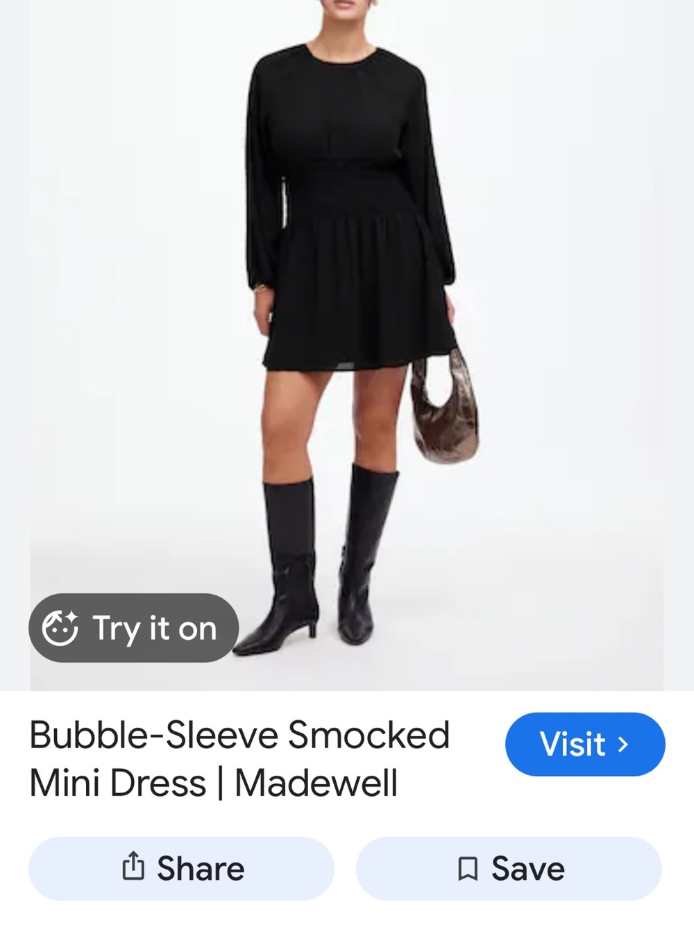 Madewell Black Long-Sleeve Smocked Waist Mini Dress